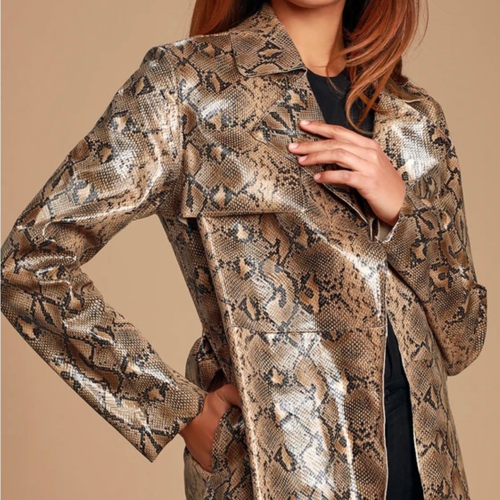 Anaconduh Beige Snake Print Vegan Leather Trench Coat S